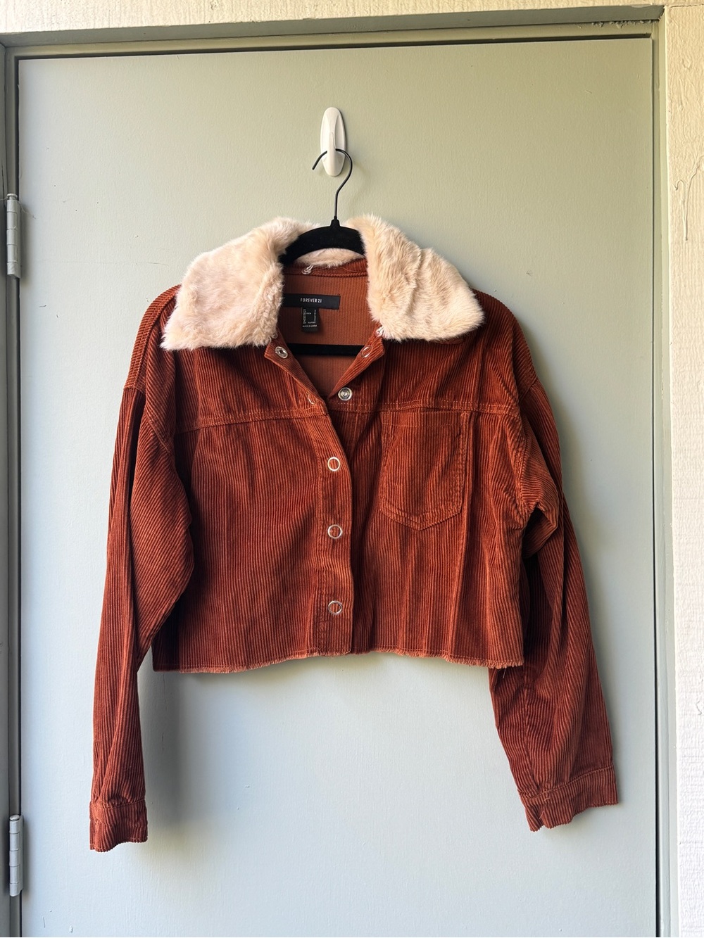 Forever 21 Rust Brown Corduroy Teddy Collar Cropped Jacket